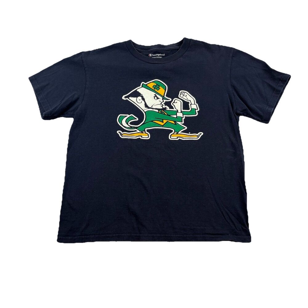 Notre Dame Fighting Irish T Shirt Youth Large Navy Blue Champion Short Sleeve